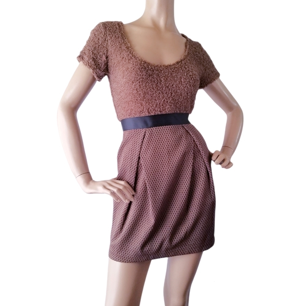 Peppermint Brown Faux Fur & Jacquard Novelty Dress